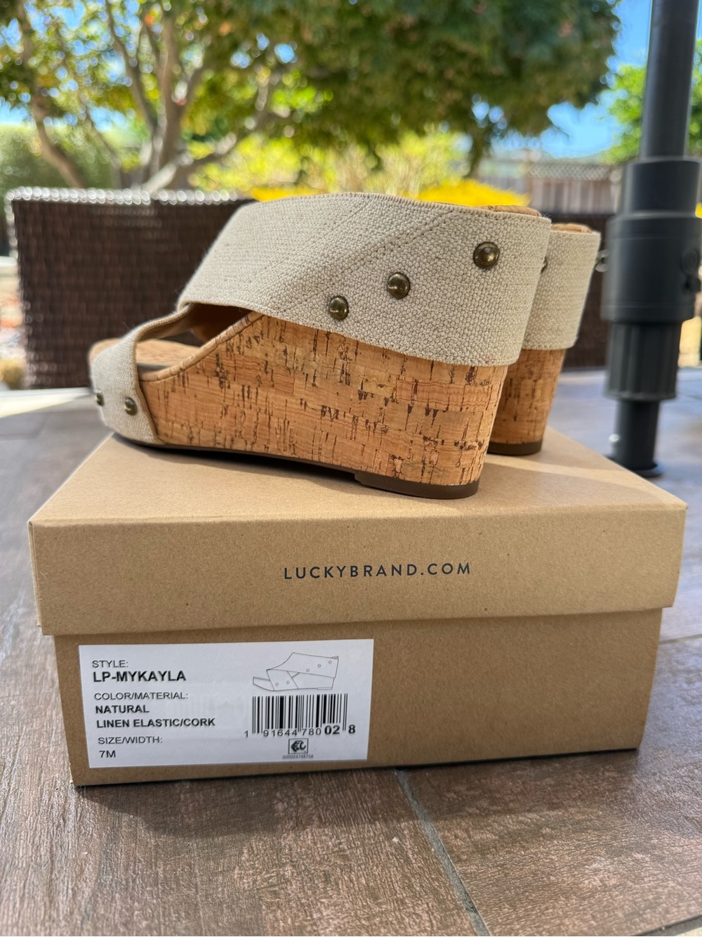 Lucky Brand Mykayla Linen Cork Platform Wedge Sandals - Natural Beige